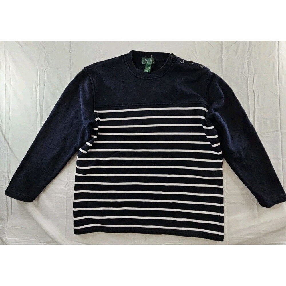 Lauren Ralph Lauren Sweatshirt Women's Small Blue Striped Nautical Oversized